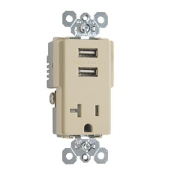 Pass & Seymour / Legrand - Pass & Seymour TR5361USBI 20 Amp 125 VAC 2-Pole 3-Wire Ivory Decorator USB Charger Receptacle
