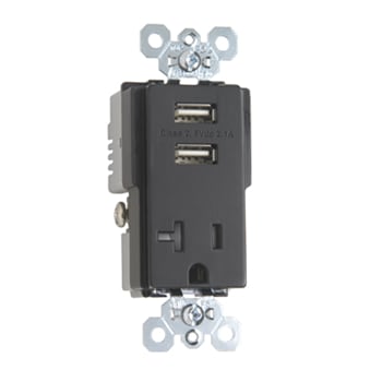 Pass & Seymour / Legrand - Pass & Seymour TR5361USB-BK 20 Amp Black Tamper Resistant Federal Specification Grade Receptacle with USB Charger
