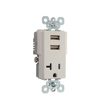 Pass & Seymour / Legrand - Pass & Seymour TR5361Usb-W 20A 125V, Decorator Combination Tamper-Resistant Outlet With Two Usb Chargers - White