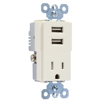 Pass & Seymour / Legrand - Pass & Seymour TM8-USBLACC6 15/2.1 Amp 125 VAC Light Almond Decorator Combination Switch and USB Charger