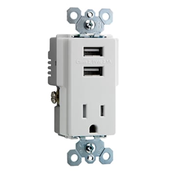 Pass & Seymour / Legrand - Pass & Seymour TM8-USBWCC6 Decorator Combination Duplex 15A 125V Outlet w/ Two USB Chargers, White