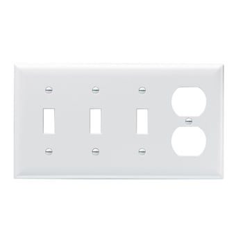 Pass & Seymour / Legrand - Pass & Seymour SP38-W 4Gang Wall Plate, 3-Toggle / 1-Duplex, Standard - White