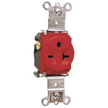 Pass & Seymour / Legrand - Pass & Seymour 5871-RED Single Receptacle, HD Spec Grade, 20A 250V, Back & Side Wired - Red