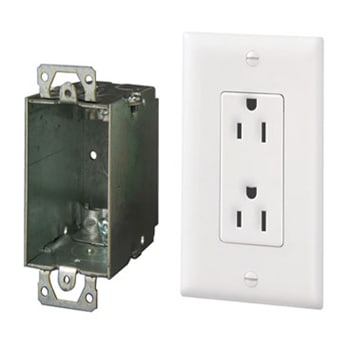 Pass & Seymour / Legrand - On-Q 364569-02-V1 2.75 x 1.9 x 4.5 Inch 120 VAC 60 Hz 15 Amp 2-Pole 3-Wire White Surge Protected Duplex Power Kit