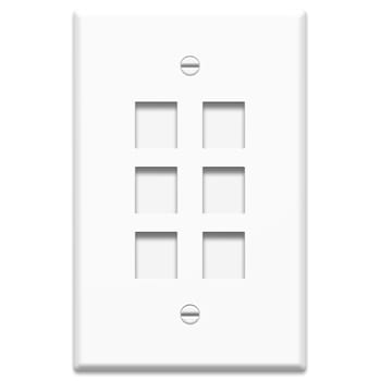 Pass & Seymour / Legrand - On-Q WP3306-WH 1-Gang 6-Port White High Impact Flame Retardant Plastic Oversized Keystone Wallplate