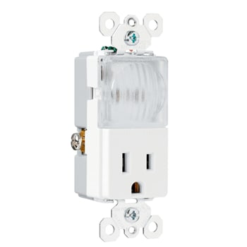 Pass & Seymour / Legrand - Pass & Seymour TM8-HWLWCC 15 Amp 120/125 VAC NEMA 5-15R White Decorator Combination Hallway Light and Receptacle