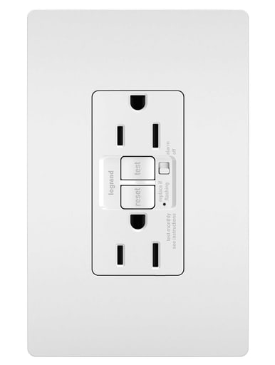 Pass & Seymour / Legrand - Pass & Seymour 1597-TRAW 15 Amp 125 VAC 2-Pole 3-Wire NEMA 5-15R White Thermoplastic Audible Alarm Self-Test GFCI Receptacle