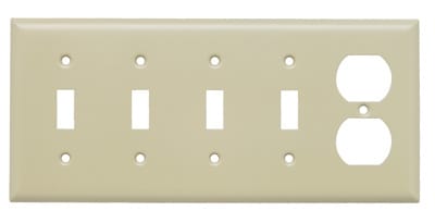 Pass & Seymour / Legrand - Pass & Seymour SS48I 4 Toggle Switch and 1 Duplex Receptacle Five Gang 302/304 Stainless Steel Combination Openings Plate