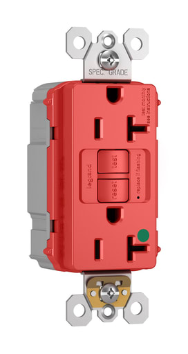 Pass & Seymour / Legrand - Pass & Seymour PT2097-HGRED 20A 125V Plugtail Self-Test GFCI Duplex Receptacle, Hospital Grade - Red