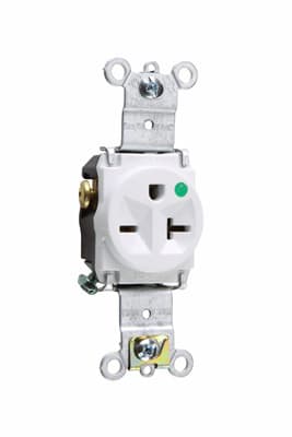 Pass & Seymour / Legrand - Pass & Seymour 8801-W Heavy-Duty Hospital Grade Single Receptacle, Back & Side Wire, 20A 250V - White