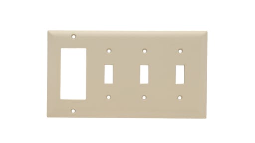 Pass & Seymour / Legrand - Pass & Seymour SP326-I 4Gang Wall Plate, 3-Toggle / 1-Decorator, Standard - Ivory