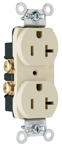 Pass & Seymour / Legrand - Pass & Seymour CRB5362-SI Construction Spec Grade Smooth Face Duplex Receptacle, Back & Side Wire, 20A 125V - Ivory