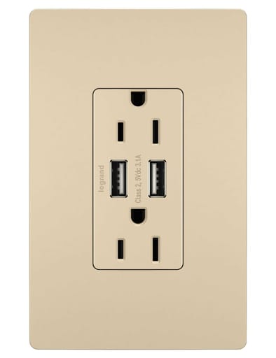 Pass & Seymour / Legrand - Pass & Seymour TM826USBI Radiant® 15A Tamper-Resistant Duplex Receptacle / (2) USB Outlets, Ivory