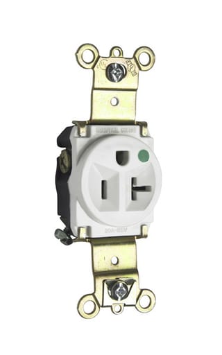 Pass & Seymour / Legrand - Pass & Seymour 8301-W Heavy-Duty Hospital Grade Single Receptacle, Back & Side Wire, 20A 125V - White