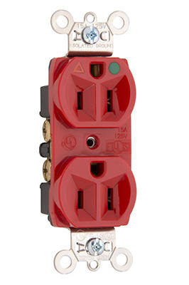 Pass & Seymour / Legrand - Pass & Seymour IG8200-RED Isolated Ground Heavy-Duty Hospital Grade Duplex Receptacle, Back & Side Wire, 15A 125V - Red