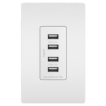 Pass & Seymour / Legrand - Pass & Seymour TM8USB4-WCC6 USB Quad Charger, White