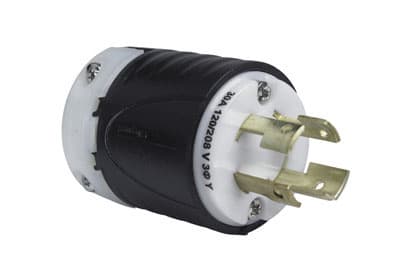Pass & Seymour / Legrand - Pass & Seymour 3431-SS 30 Amp 120/208 VAC Star 3-Phase 4-Pole 4-Wire Black and White Nylon Straight Locking Plug