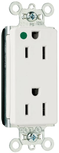 Pass & Seymour / Legrand - Pass & Seymour PT26262-HGI PlugTail™ Decorator Hospital Grade Duplex Receptacle, 15A 125V - Ivory