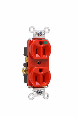 Pass & Seymour / Legrand - Pass & Seymour 8200-HRED Heavy-Duty Hospital Grade Compact Design Duplex Receptacle, Back & Side Wire, 15A 125V - Red