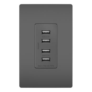 Pass & Seymour / Legrand - Pass & Seymour TM8USB4-BKCC6 125 Volt 5 VDC 4.2 Amp 4-Port 1.693 x 1.33 x 3.281 Inch Black Decorator Quad USB Charger