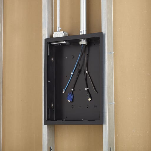 The Wiremold Co - Wiremold WMPAC526F In-Wall Storage Box, for A/V, Power & Data, w/ Flange, 14.25" x 14.25" x 3.9", Black Flange
