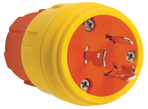 Pass & Seymour / Legrand - Pass & Seymour 26W47AM 20A 125V Locking Anti Microbial IP67 L5-20P Plug, Orange/Yellow