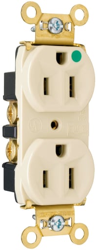 Pass & Seymour / Legrand - Pass & Seymour PS8200-HI Heavy-Duty Hospital Grade Duplex Receptacle, Back & Side Wire, 15A 125V - Ivory