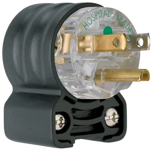 Pass & Seymour / Legrand - Pass & Seymour PS5266-HGAN 15 Amp 125 VAC 2-Pole 3-Wire NEMA 5-15P Black and Clear Nylon Angled Polarized Straight Blade Plug