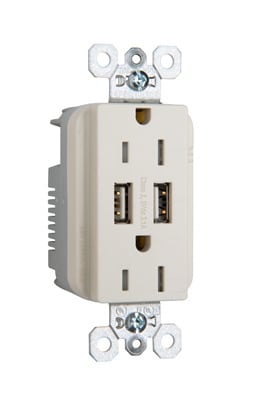 Pass & Seymour / Legrand - Pass & Seymour TR-5262USBLA 15 Amp 125 VAC NEMA 5-15R Light Almond Decorator Duplex USB Charger Receptacle