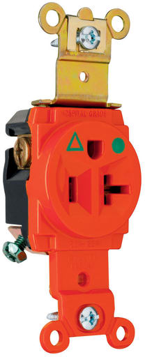 Pass & Seymour / Legrand - Pass & Seymour IG8301 Isolated Ground Heavy-Duty Hospital Grade Single Receptacle, Back & Side Wire, 20A 125V - Orange
