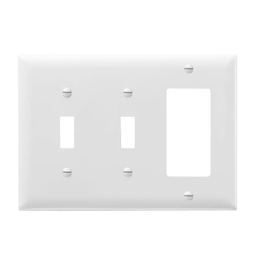 Pass & Seymour / Legrand - Pass & Seymour TP226-W 3Gang Wall Plate, 2-Toggle / 1-Decorator, Nylon, Standard - White