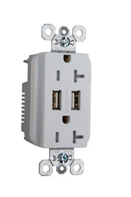 Pass & Seymour / Legrand - Pass & Seymour TR5362USBW 20 Amp 125 Volt White Straight Blade Receptacle with USB Charger
