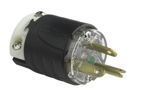 Pass & Seymour / Legrand - Pass & Seymour PS5466-XHG 20 Amp 250 VAC 2-Pole 3-Wire NEMA 6-20P Black and Clear Nylon Polarized Straight Blade Plug