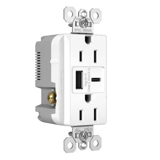 Pass & Seymour / Legrand - P&S TR15USBACW 15A 125V DUP TR REC