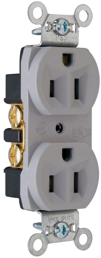 Pass & Seymour / Legrand - Pass & Seymour CRB5262-GRY Construction Spec Grade Duplex Receptacle, Back & Side Wire, 15A 125V - Gray