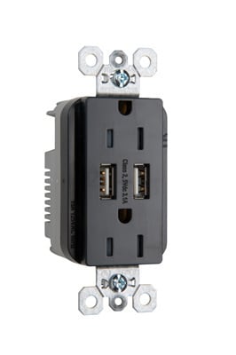 Pass & Seymour / Legrand - Pass & Seymour TR-5262USBBK Fed Spec Grade USB Charger with Tamper Resistant Black 15 Amp Duplex Receptacles