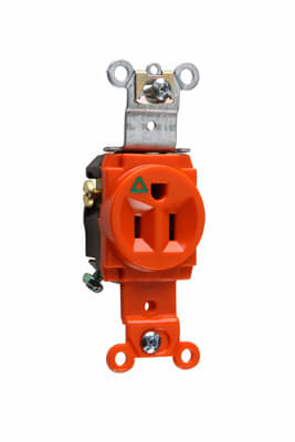 Pass & Seymour / Legrand - Pass & Seymour IG5261 Isolated Ground Heavy-Duty Spec Grade Single Receptacle, Back & Side Wire, 15A 125V - Orange
