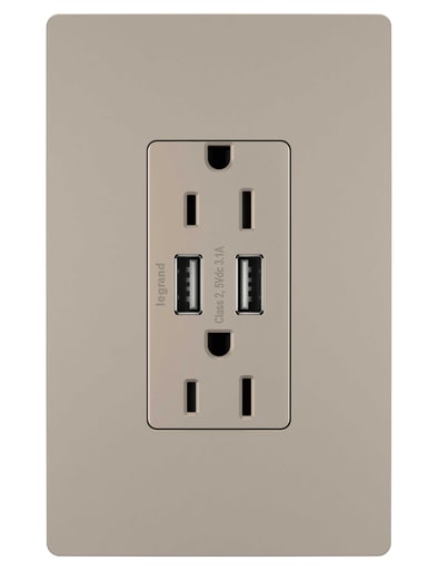 Pass & Seymour / Legrand - Pass & Seymour TM-826USBNICC6 15/3.1 Amp 125 VAC NEMA 5-15R Nickel Decorator Combination Receptacle and USB Charger