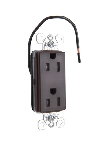 Pass & Seymour / Legrand - Pass & Seymour PTTR26262 PlugTail™ Tamper-Resistant Decorator Spec Grade Duplex Receptacle, 15A 125V - Brown