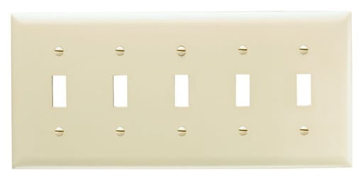 Pass & Seymour / Legrand - Pass & Seymour TP5-W 5Gang Wall Plate, Toggle Switch, Nylon, Standard - White