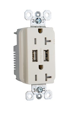 Pass & Seymour / Legrand - Pass & Seymour TR5362USBLA Fed-Spec Grade USB Charger with Tamper Resistant Light Almond 20 Amp Duplex Receptacles