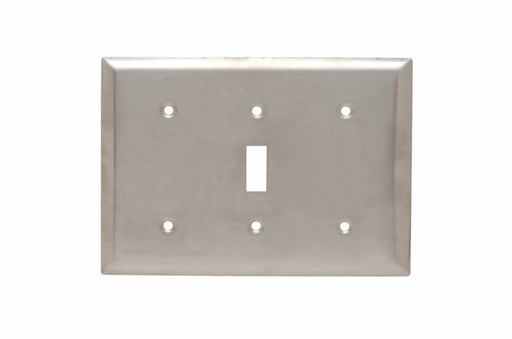 Pass & Seymour / Legrand - Pass & Seymour SS14114 3Gang Wall Plate, Blank/Toggle/Blank, Standard - 302/304 Stainless Steel