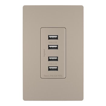 Pass & Seymour / Legrand - Pass & Seymour TM8USB4NICC6 125 Volt 5 VDC 4.2 Amp 4-Port 1.693 x 1.33 x 3.281 Inch Nickel Decorator Quad USB Charger