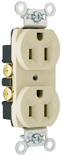 Pass & Seymour / Legrand - Pass & Seymour CRB5262-I Construction Spec Grade Duplex Receptacle Back & Side Wire 15Amp 125Volt, Ivory