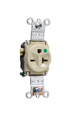 Pass & Seymour / Legrand - Pass & Seymour 8801-I Heavy-Duty Hospital Grade Single Receptacle, Back & Side Wire, 20A 250V - Ivory