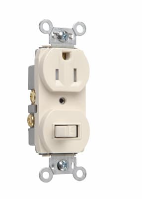 Pass & Seymour / Legrand - Pass & Seymour 691-TRLA 15 Amp 120/125 VAC NEMA 5-15R Light Almond Tamper-Resistant Combination 1-Pole Switch/Single Receptacle