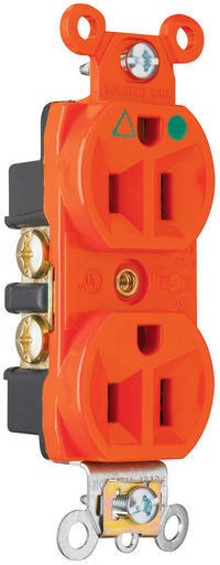 Pass & Seymour / Legrand - Pass & Seymour IG8200 Isolated Ground Heavy-Duty Hospital Grade Duplex Receptacle, Back & Side Wire, 15A 125V - Orange