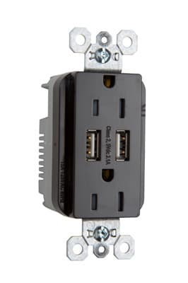 Pass & Seymour / Legrand - Pass & Seymour TR-5262USB Fed Spec Grade USB Charger with Tamper Resistant Brown 15 Amp Duplex Receptacles