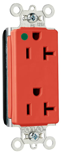 Pass & Seymour / Legrand - Pass & Seymour PT26362-HGRED PlugTail 20 Amp 125 Volt Red Hospital Grade Duplex Decorator Receptacle