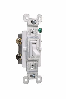 Pass & Seymour / Legrand - Pass & Seymour 663-WG 15 Amp 120 VAC 3-Way White Thermoplastic Toggle Switch